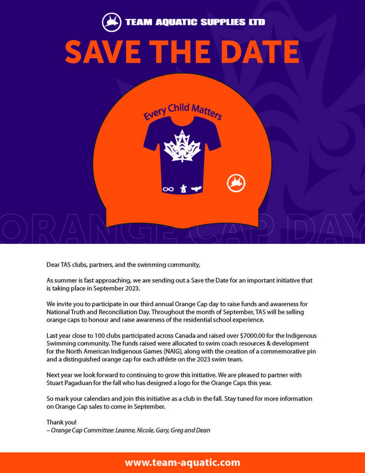 Calgary Swimming Team Aquatic Supplies Orange Caps